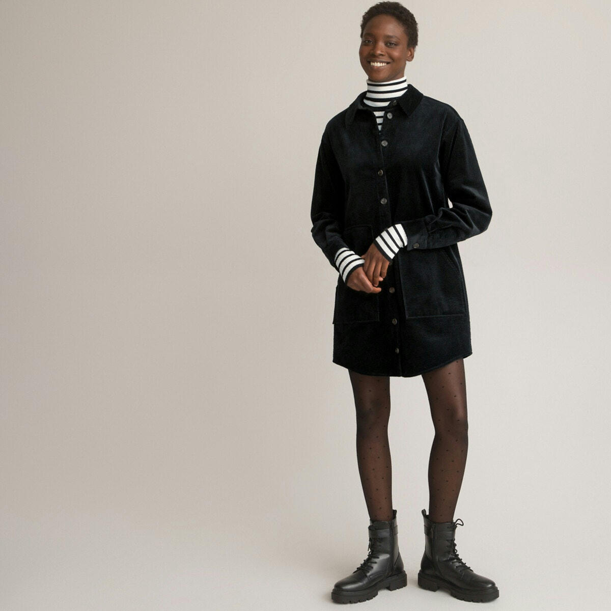 Robe en velours Signature, forme chemise, oversize