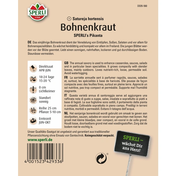 Bohnenkraut »SPERLI's Pikanta«, einjährig, pikantes Würzkraut, kompakter Wuchs