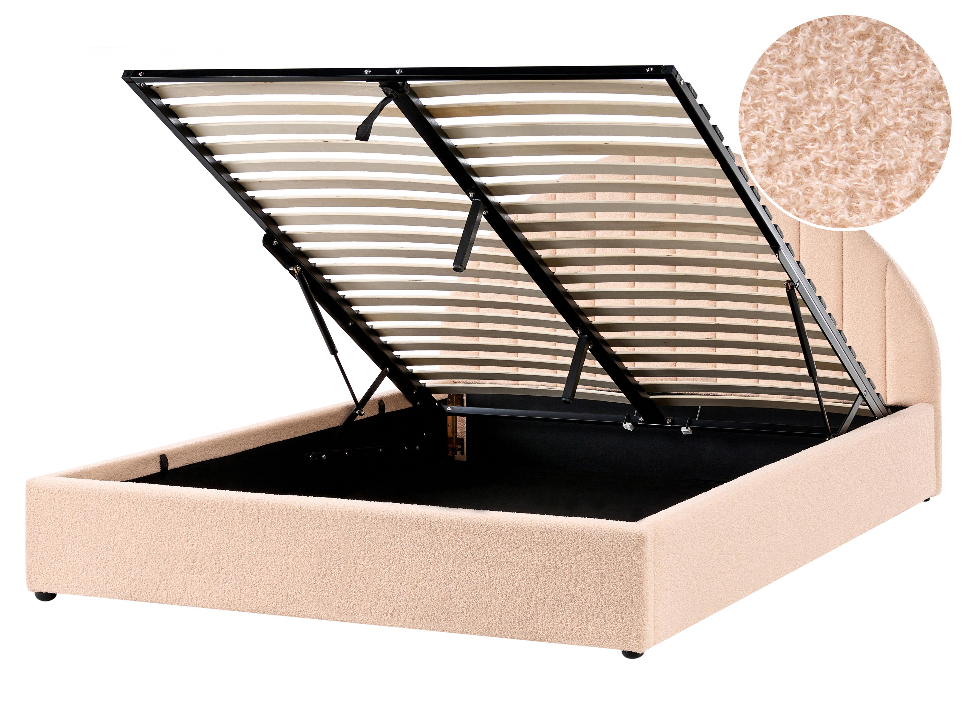 Ottoman Bed Boucle CHADENET 140 x 200 cm (EU Double) Peach Pink