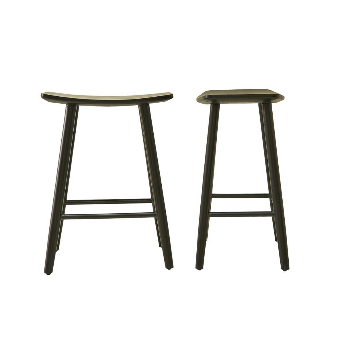 AMBRE - Lot de 2 tabourets en teck massif noirs 65 cm