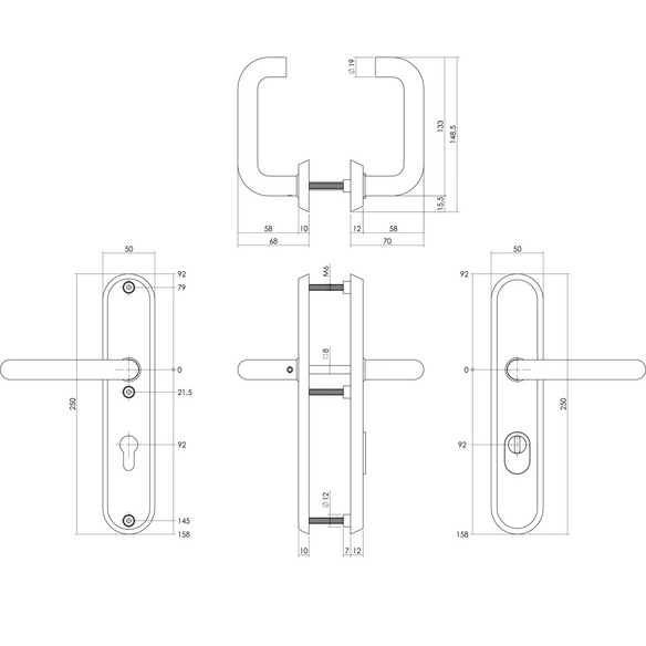 Schutzbeschlag, Kernziehschutz PZ 92 mm oval Drücker/Drücker