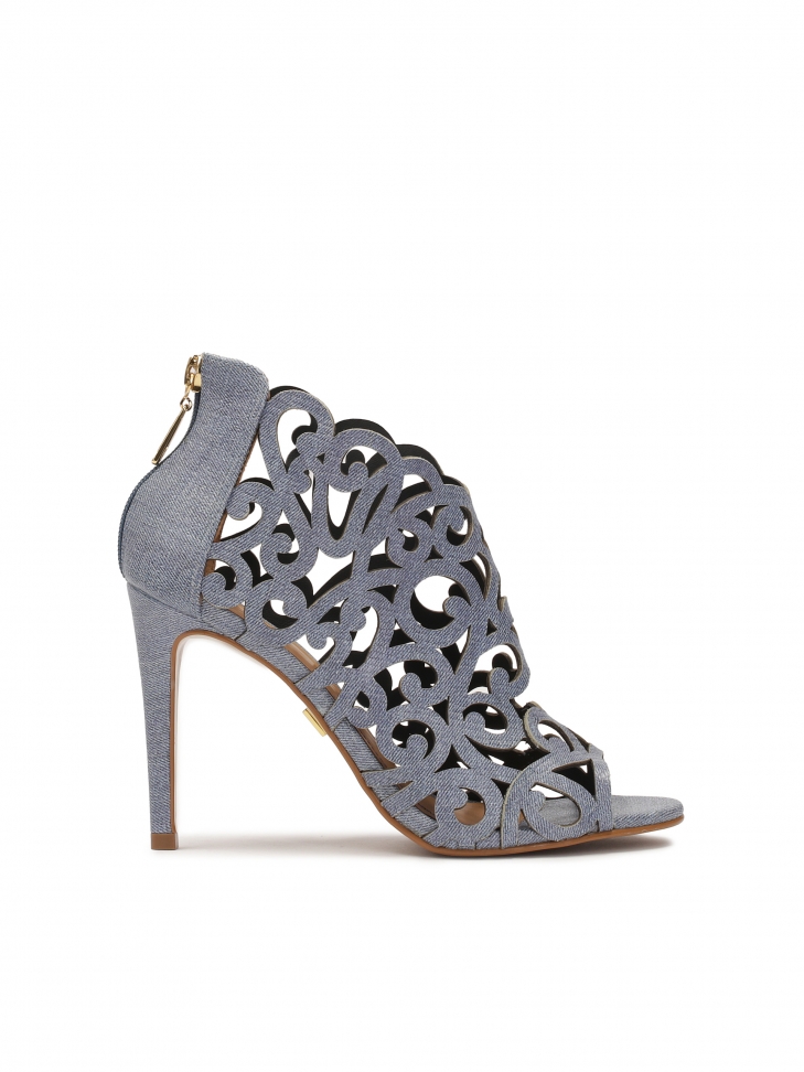 Blue peep toe boots with striking cut-out upper