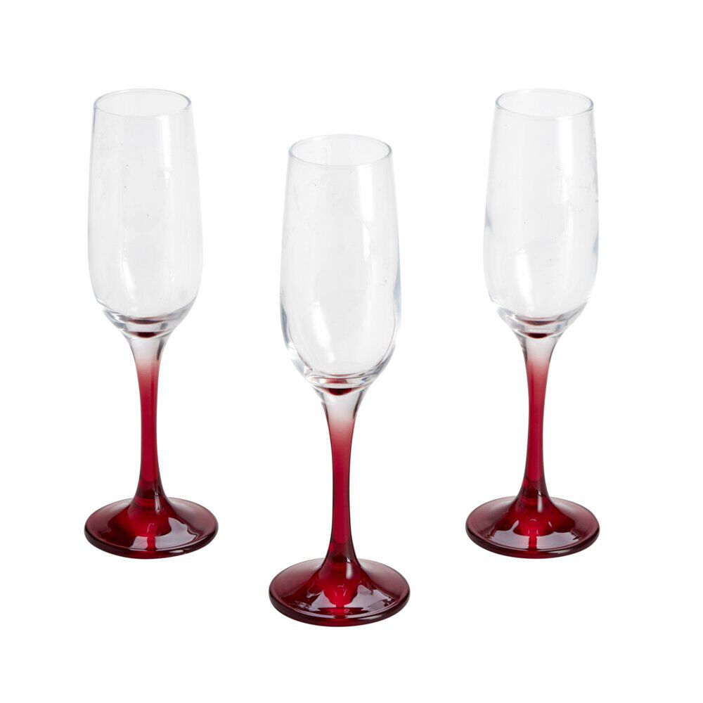 Fl&ucirc;te à champagne x3 en verre avec pied rouge fumé 21,5cl
