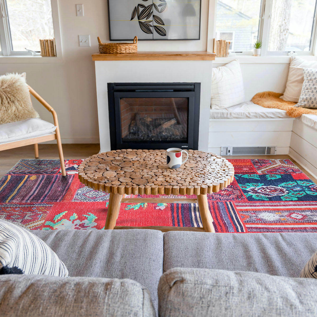 PATCHWORK - Tapis motif patchwork rouge vert/bleu 160x230