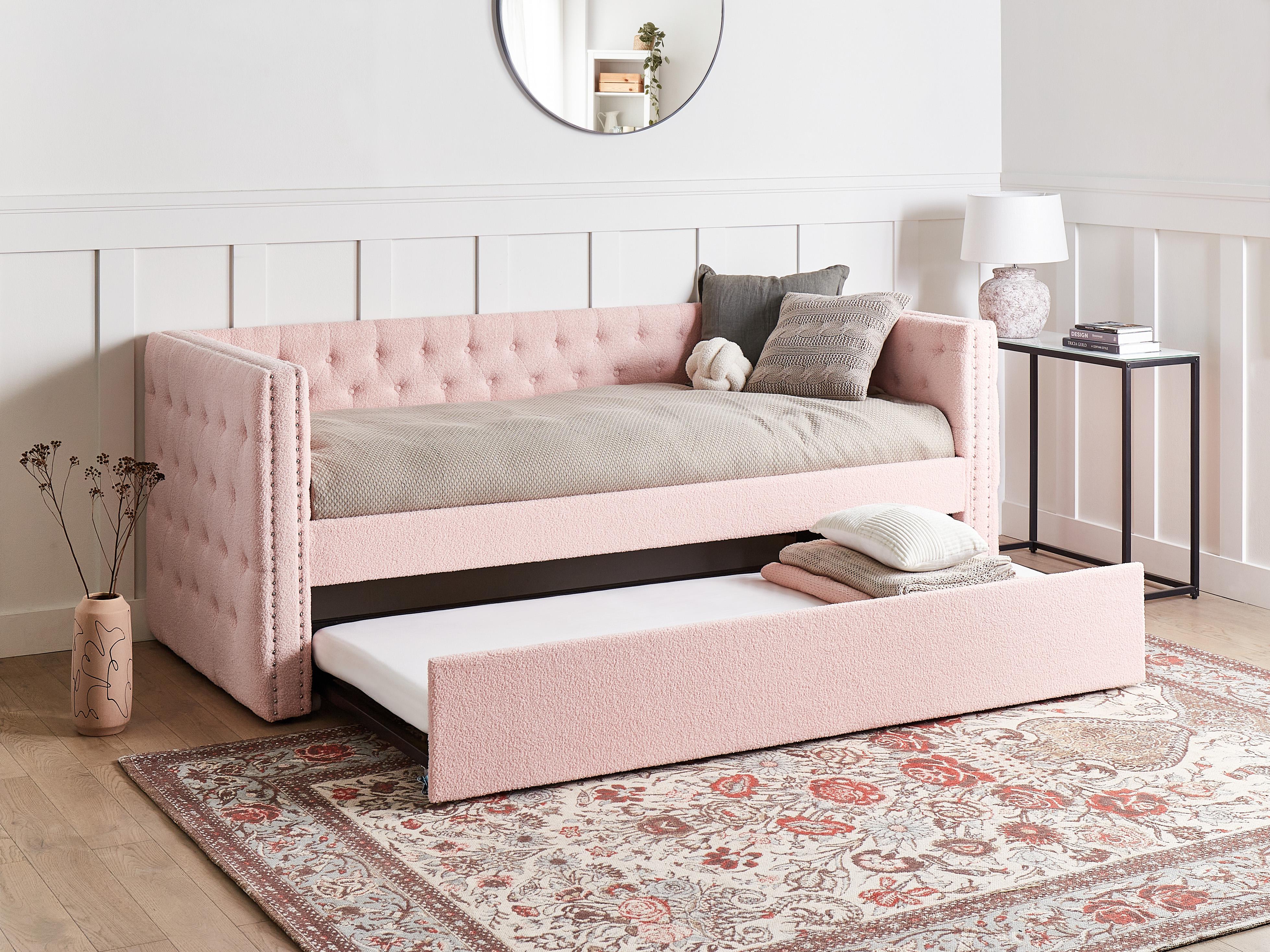 Trundle Bed Boucle GASSIN 90 x 200 cm (EU Single) Pastel Pink