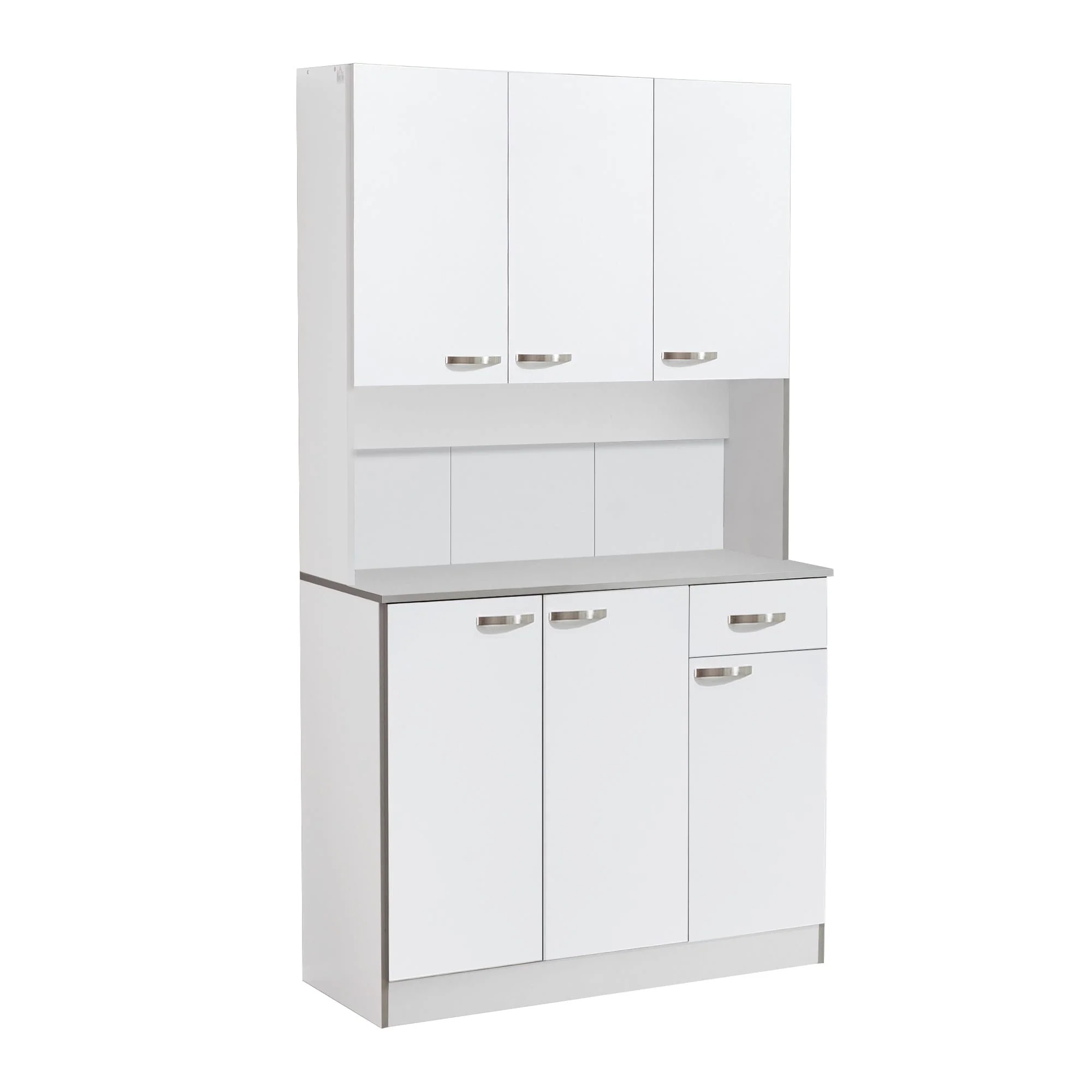 HOMCOM 71 Freestanding Kitchen Buffet Hutch Cupboard with 6 Doors, 3 Adjustable Shelves, and 1 Drawer, White