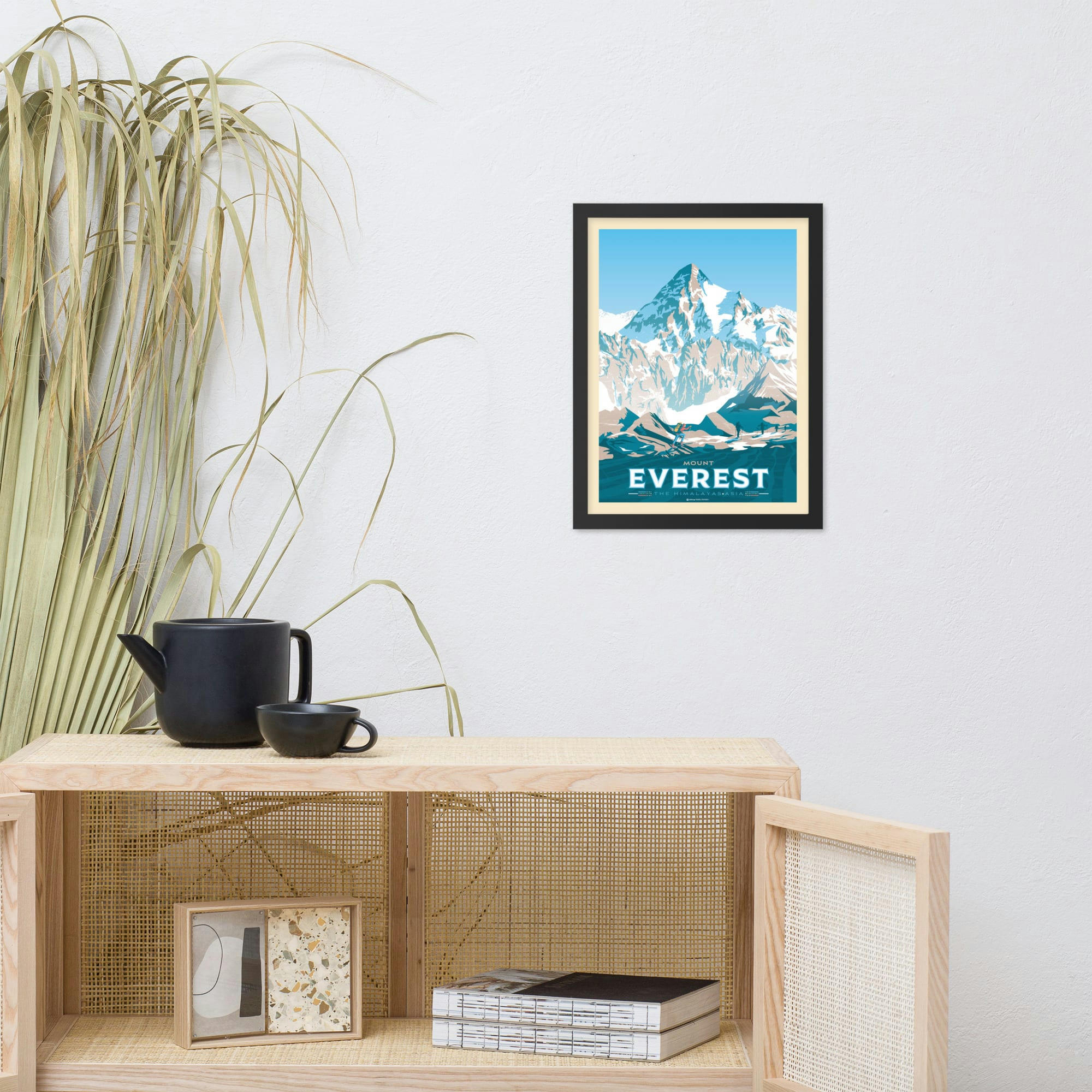 - Affiche Mont Everest Himalaya + Cadre Bois noir 21x29,7 cm