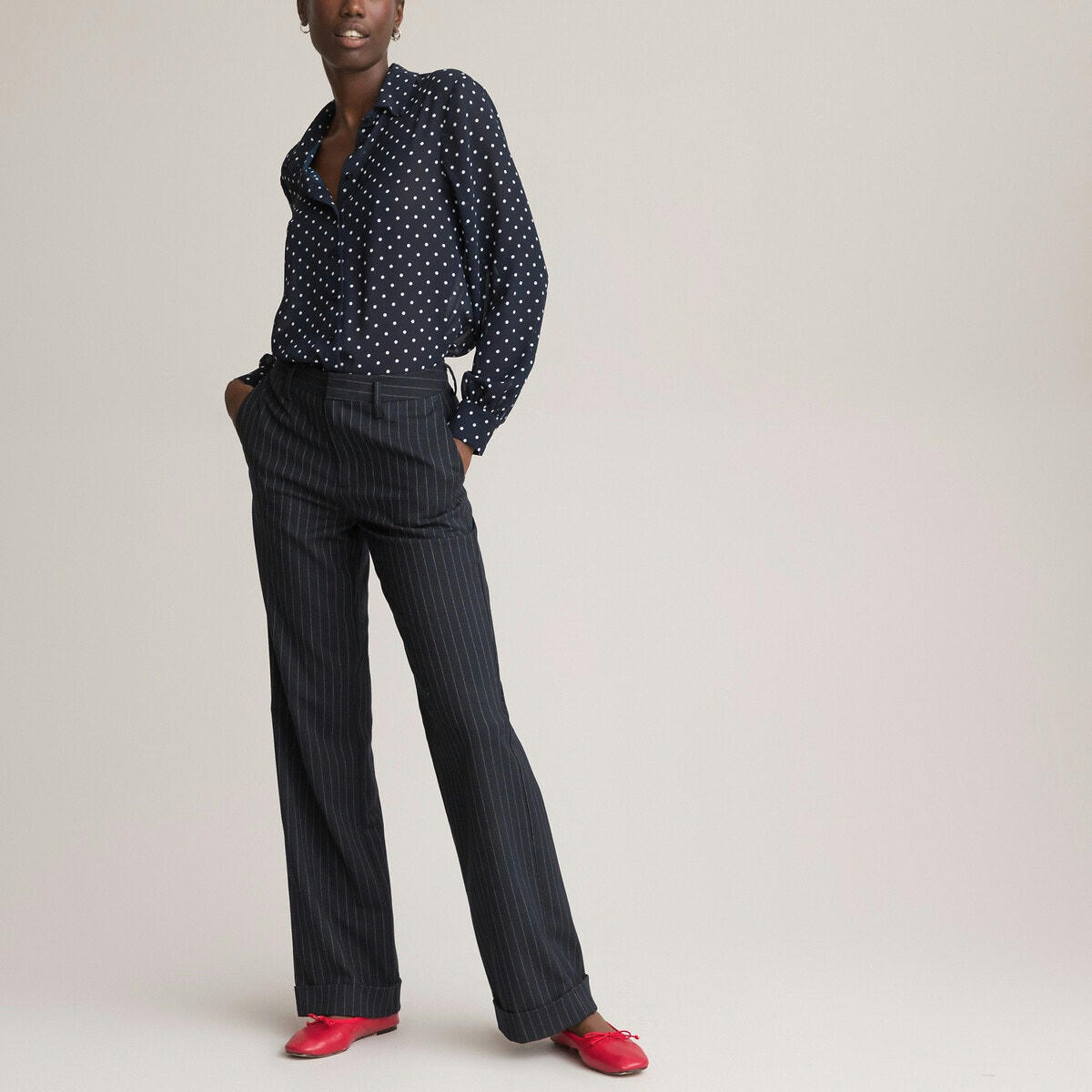 Chemise imprimée pois, manches longues