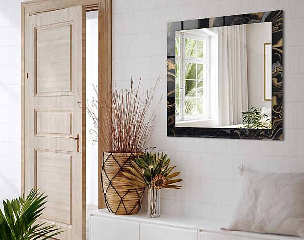 Miroir Imprimé Wallfluent 50x50 - 60x60 Motif Abstrait En Marbre Design Moderne Imprimé