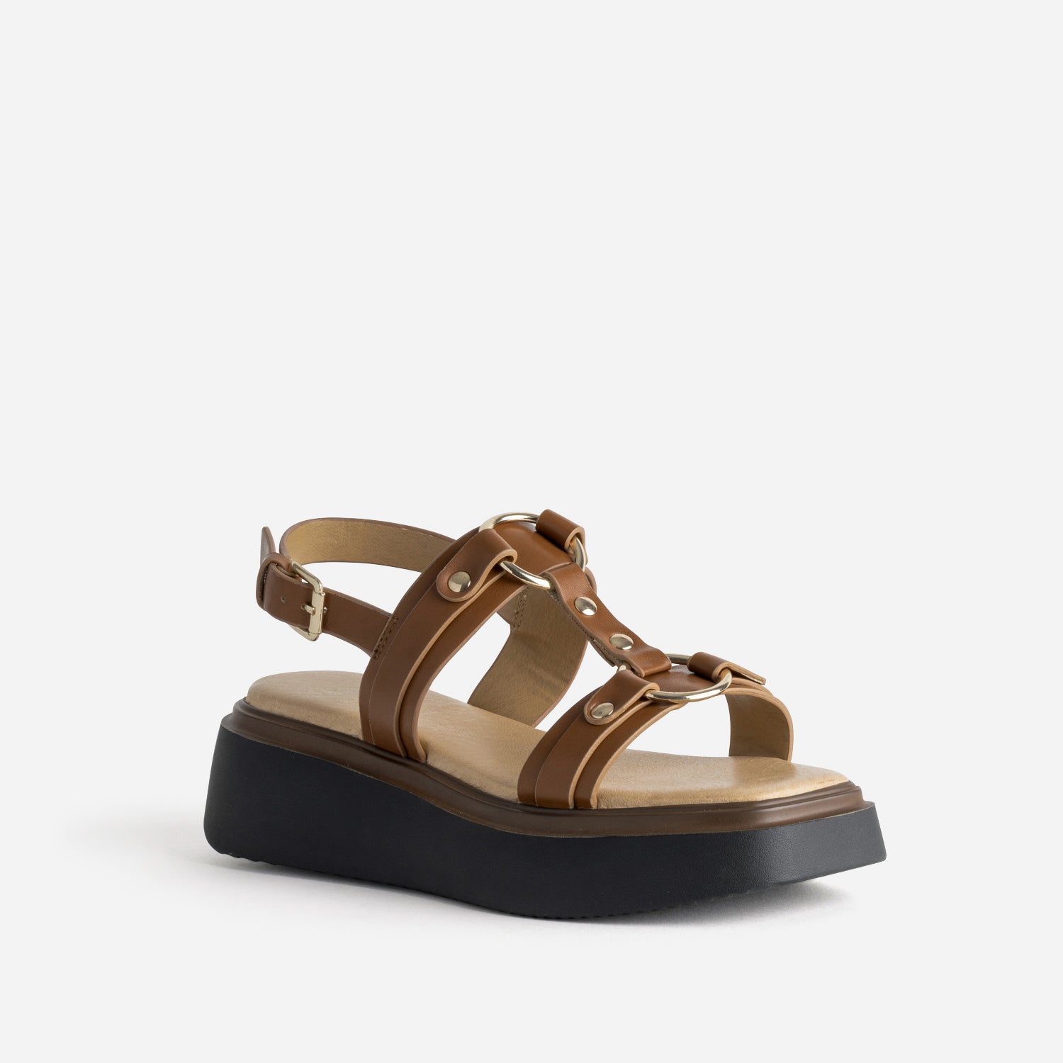 Sandale TEXTO cognac anneaux et clous