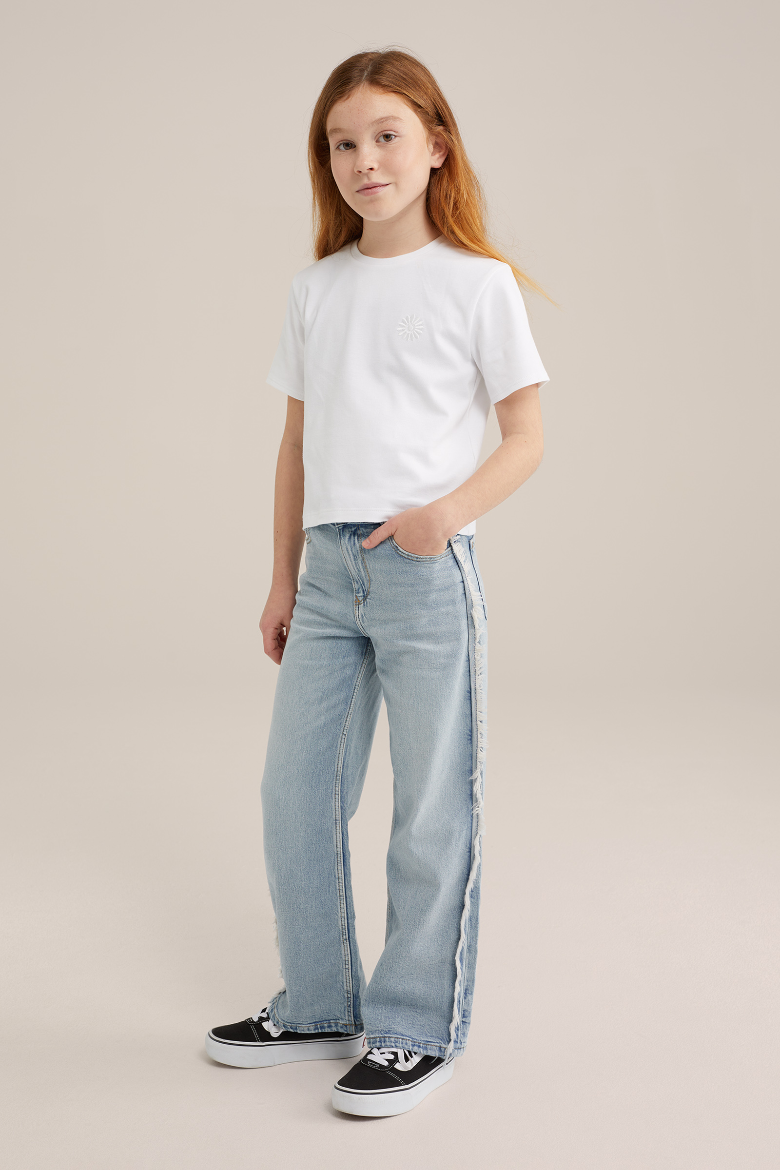 Meisjes cropped T-shirt met embroidery, 2- pack