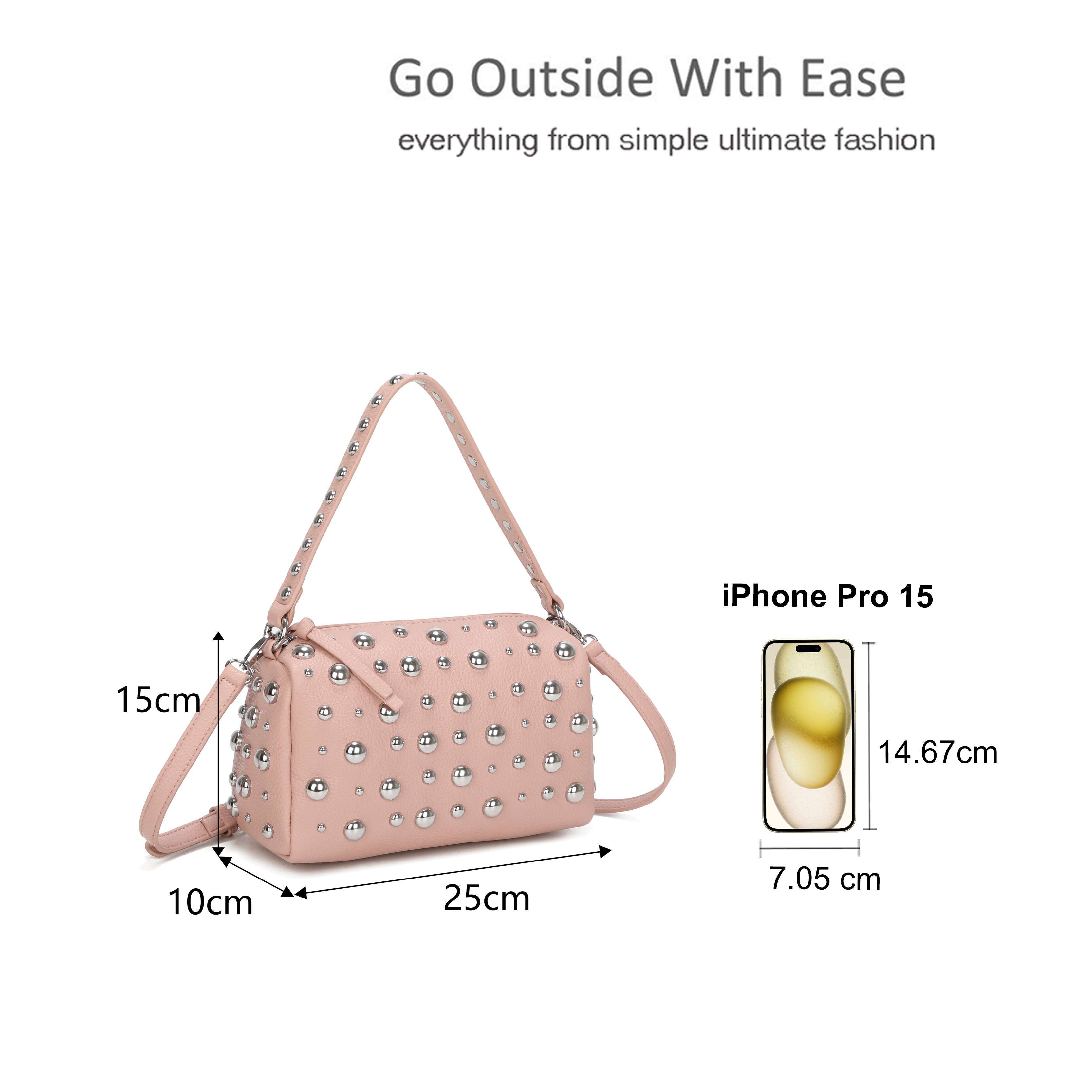 Kitise Studded Pebbled Fuax Leather Crossbody Bag