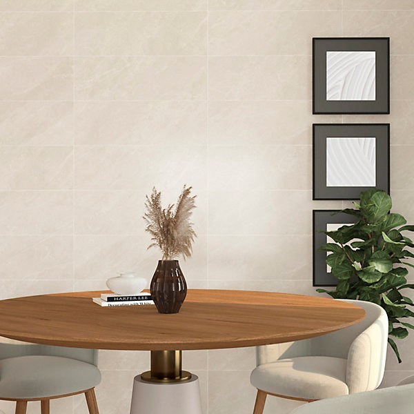 Faïence murale beige effet marbre brillant L.90 x l.30 cm x ép.10,5 mm, Balmoral