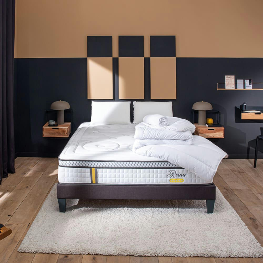 REINA 2.0 - Ensemble  140x190  Matelas Ressorts + Sommier + Accessoires
