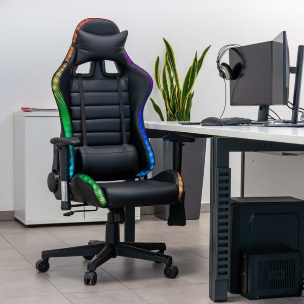Obrotowy fotel gamingowy Skill RGB czarny z oświetleniem LED