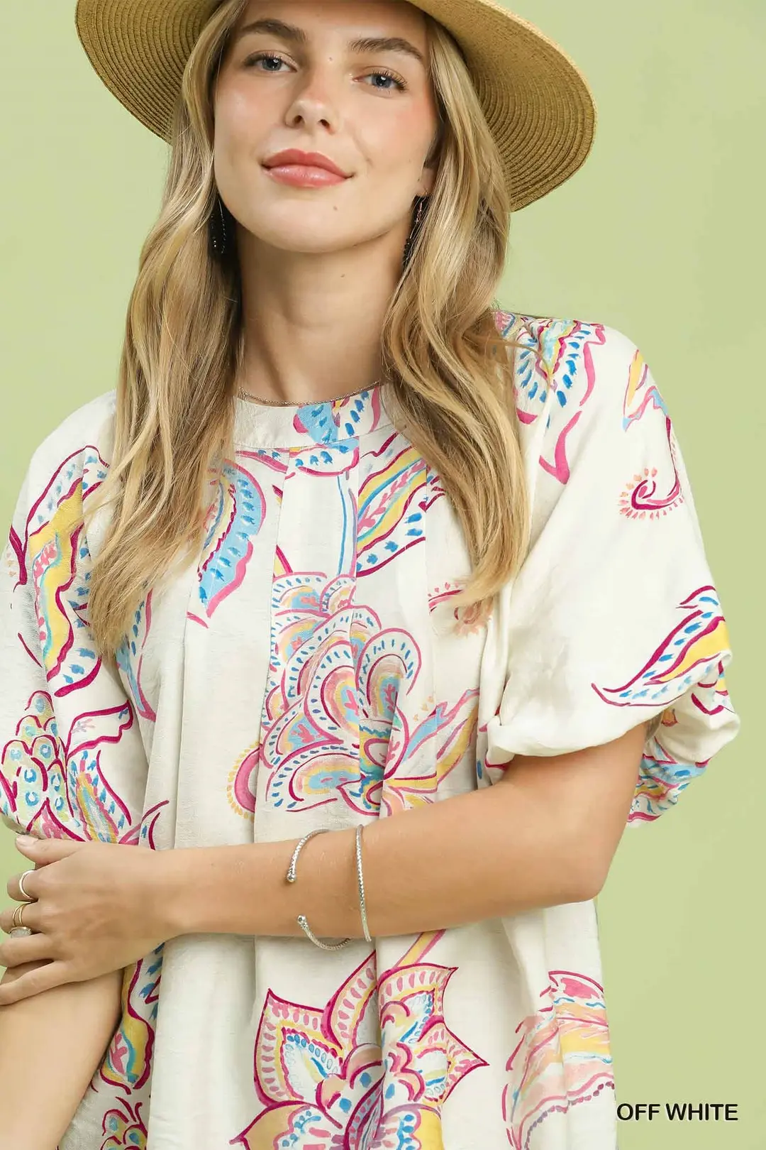 Paisley Print Puff Sleeve Top