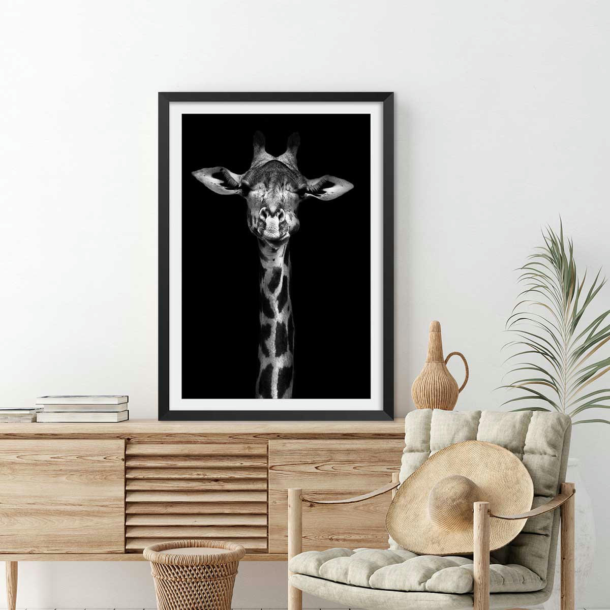 - Affiche girafe haute en portrait avec cadre noir 20x30cm