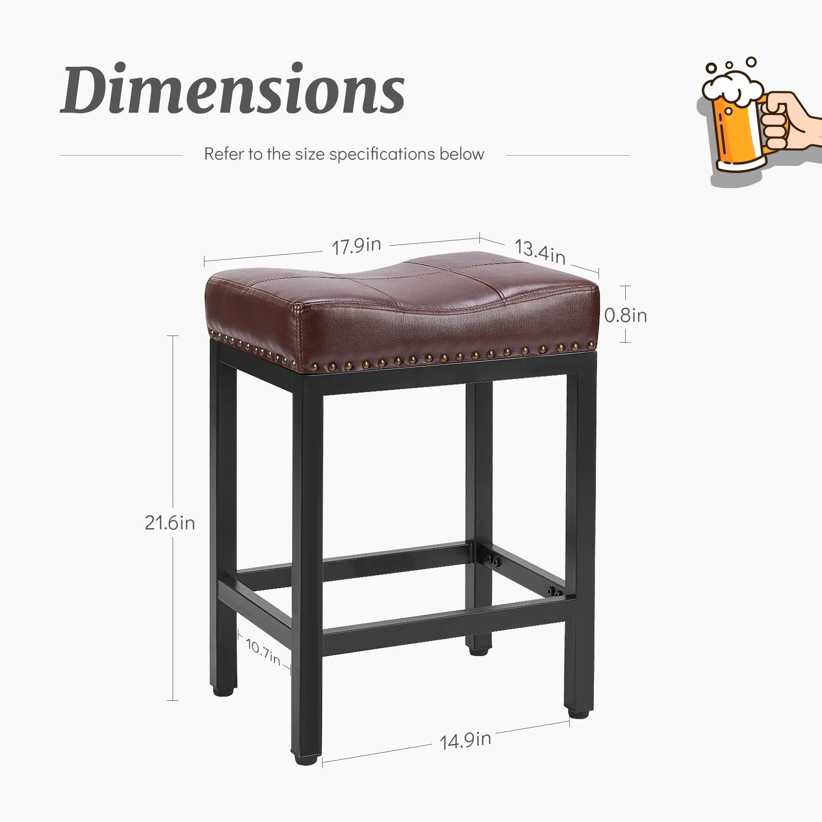 Counter Height PU Leather Stools with Metal Base, Set of 2