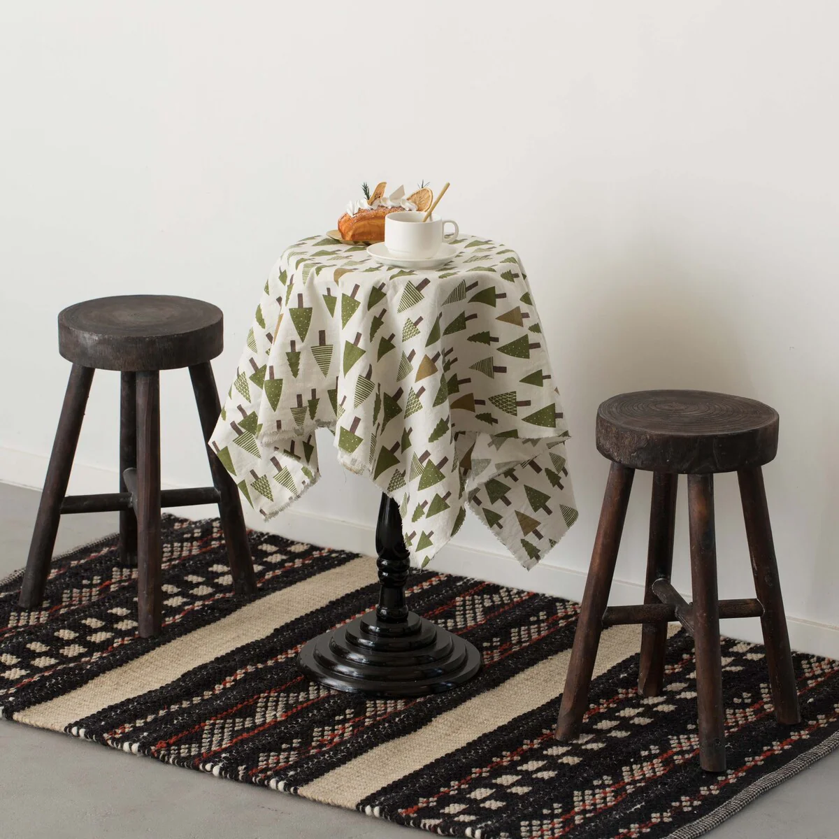 Antique Round Wooden Chair Log Cabin Stools Set of 2