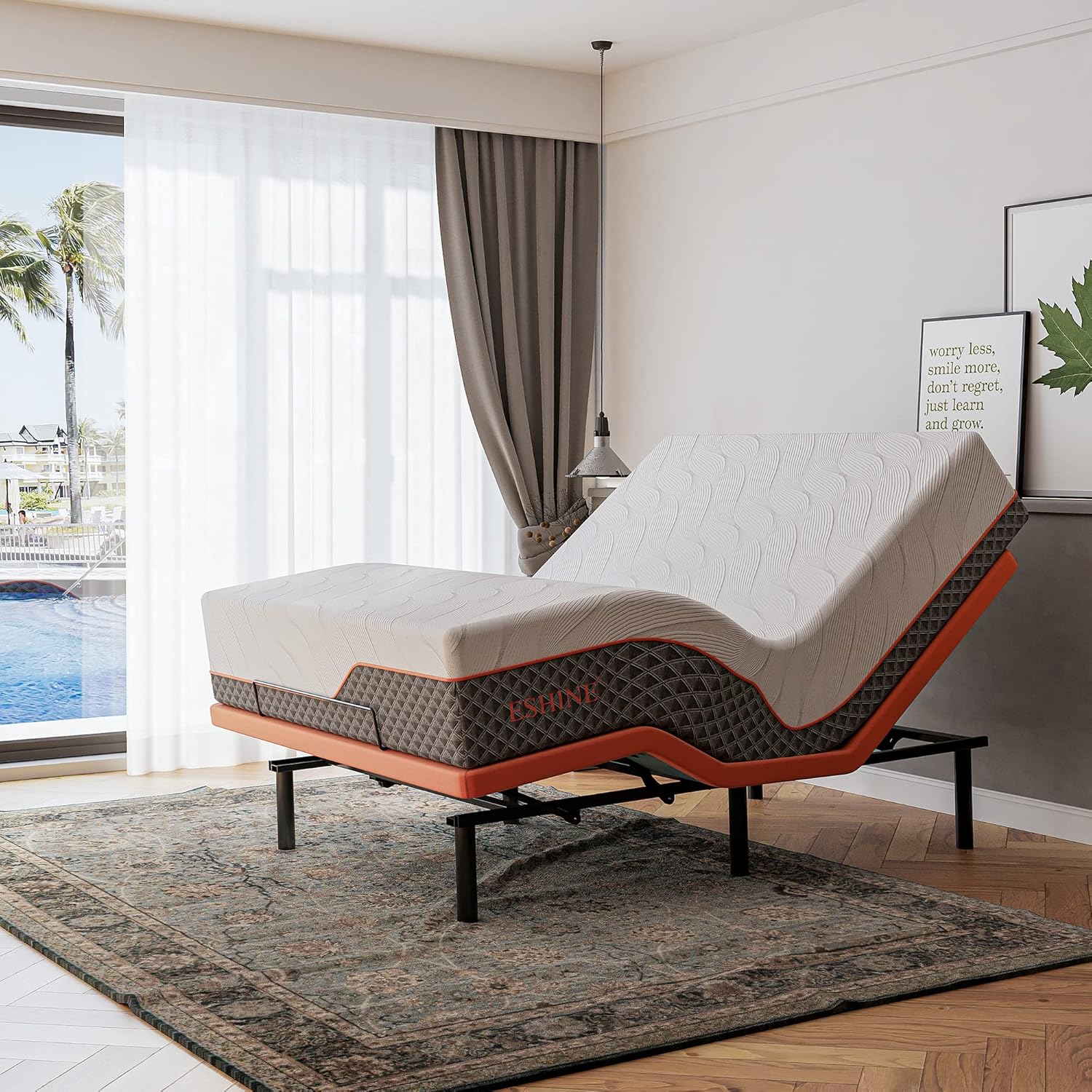 ESHINE King Adjustable Bed Frame-Luxury Gel Memory Foam(783 Pocket Springs), Bed Base Frames with Massage, Wireless Remote, USB, Under Bed Night Light, Head and Foot Incline, Medium Soft, 3000 Series