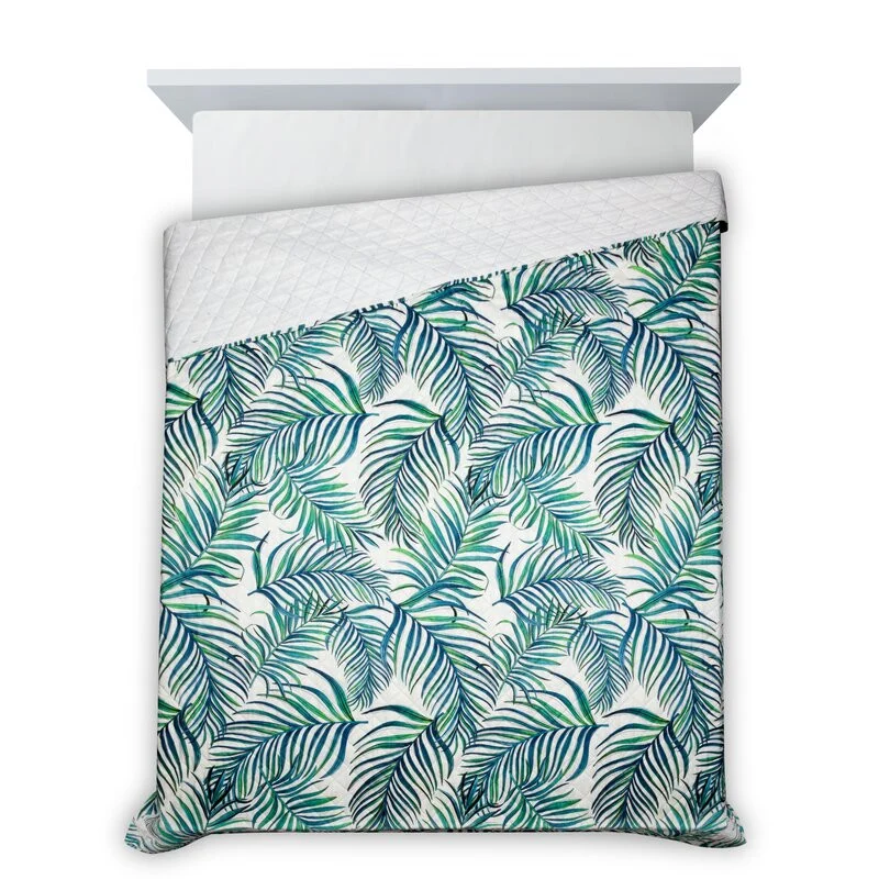 Narzuta dekoracyjna 200x220 Palms biała turkusowa liście D91