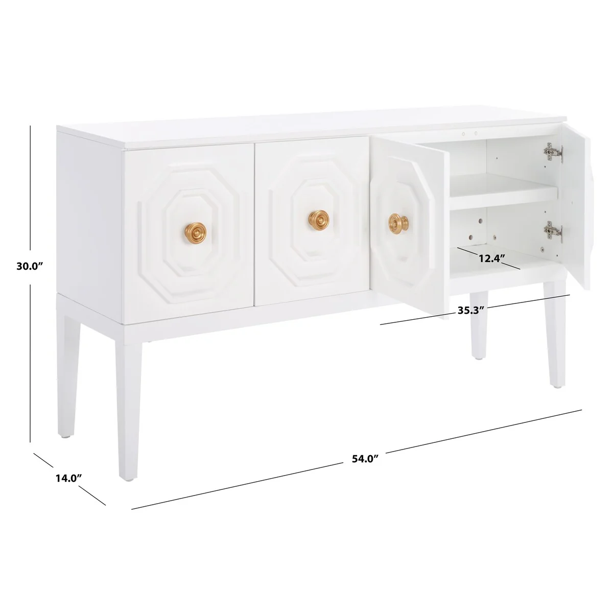 SAFAVIEH Chelsie 3 Door 2-Shelf Sideboard - 54 W x 14 D x 30 H - 54Wx14Dx30H