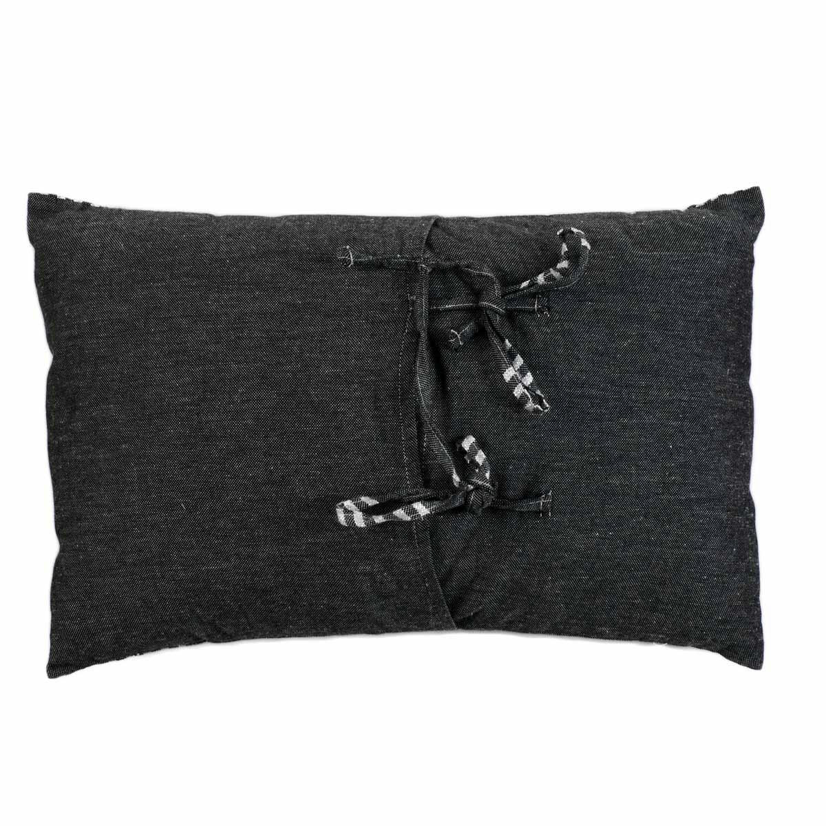 BODRUM - Housse de coussin coton fond noir et rayures argent 35 x 50