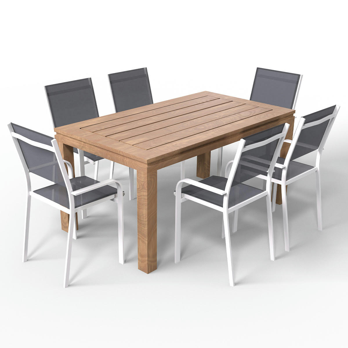 STELLAWAN - Ensemble table à manger en bois 160cm + 6 chaises en aluminium blanc