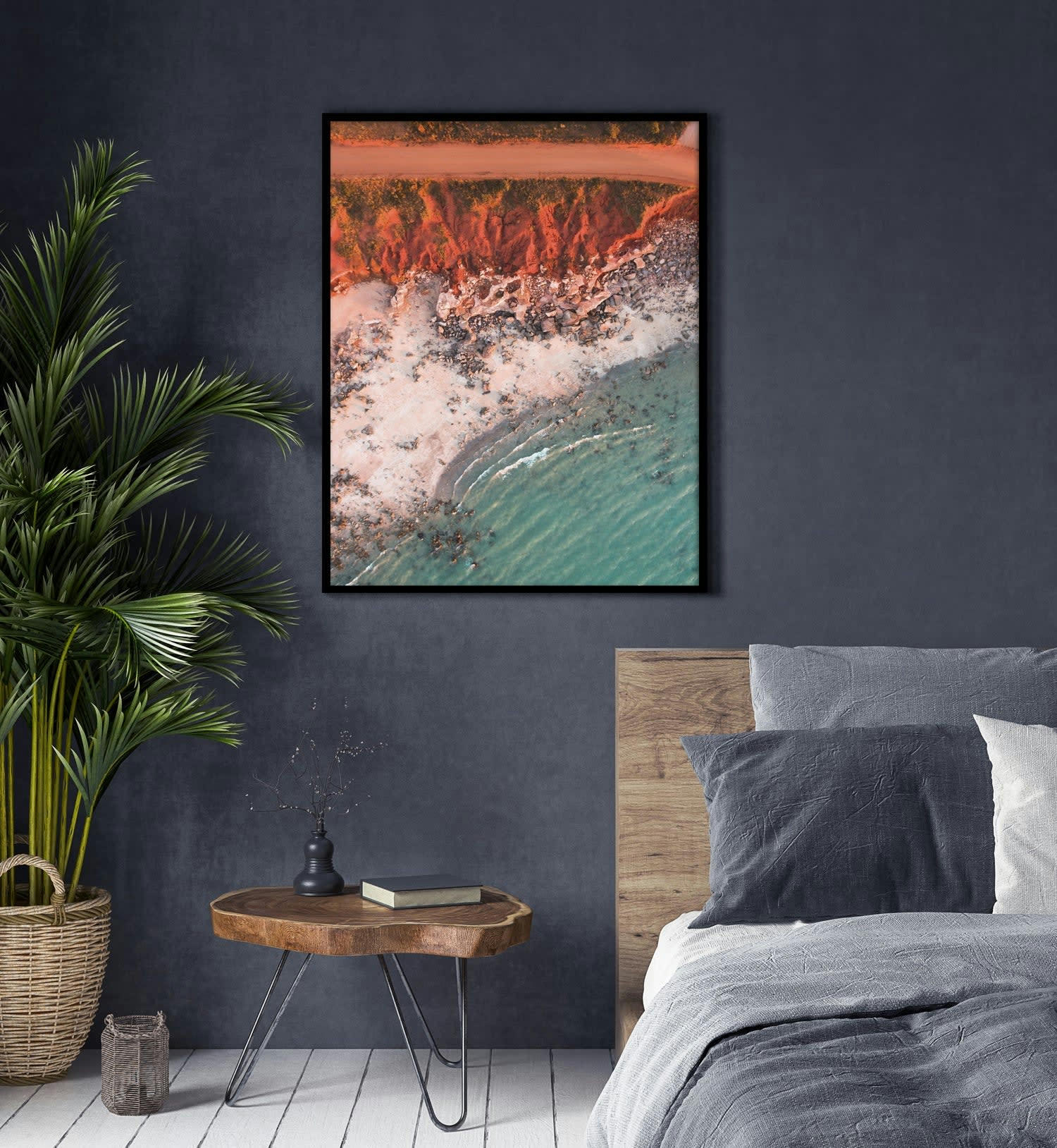 MAR - Affiche avec cadre noir - Plage de Rocky - 30x40