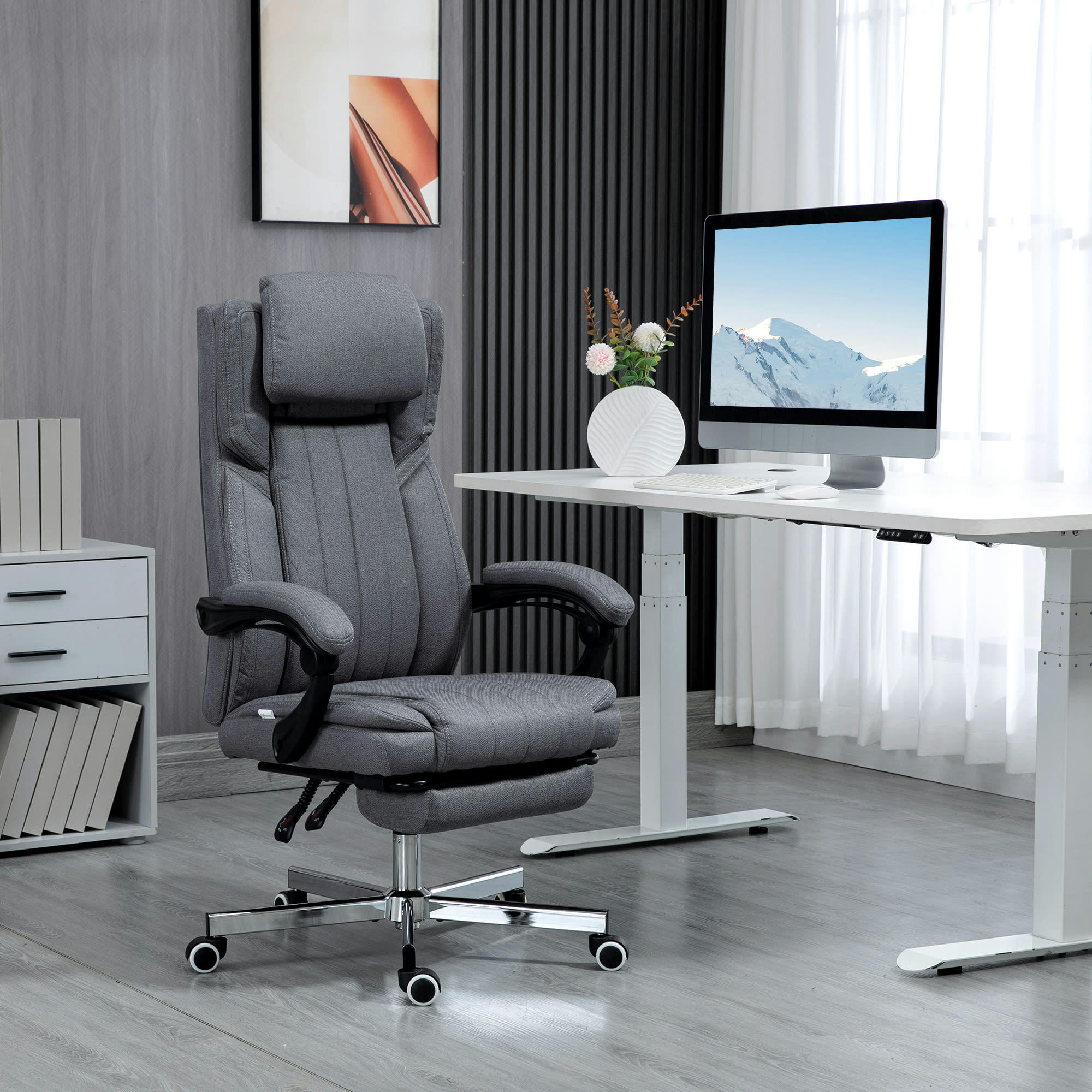 - Fauteuil de bureau manager inclinable repose-pied tétière tissu gris