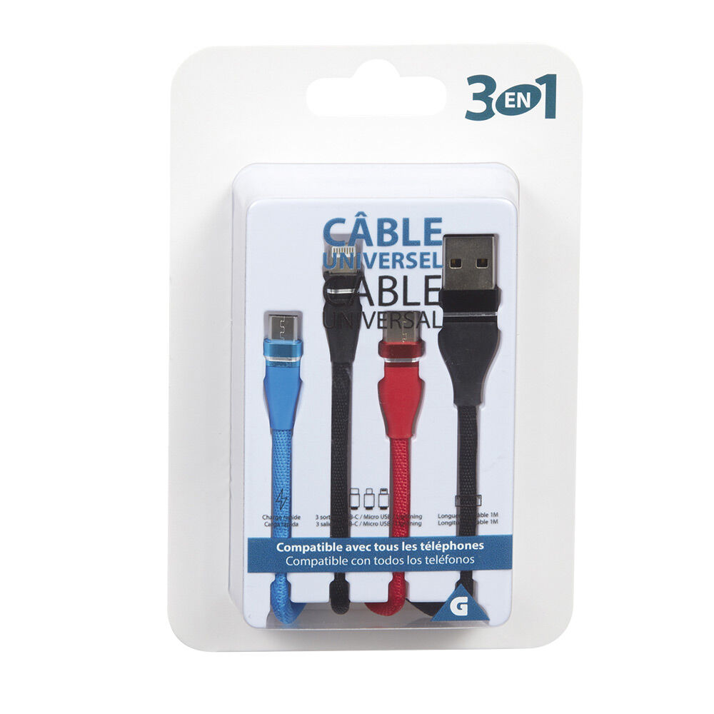 Adaptateur USB 3 en 1 USB-C - micro USB - Lightning