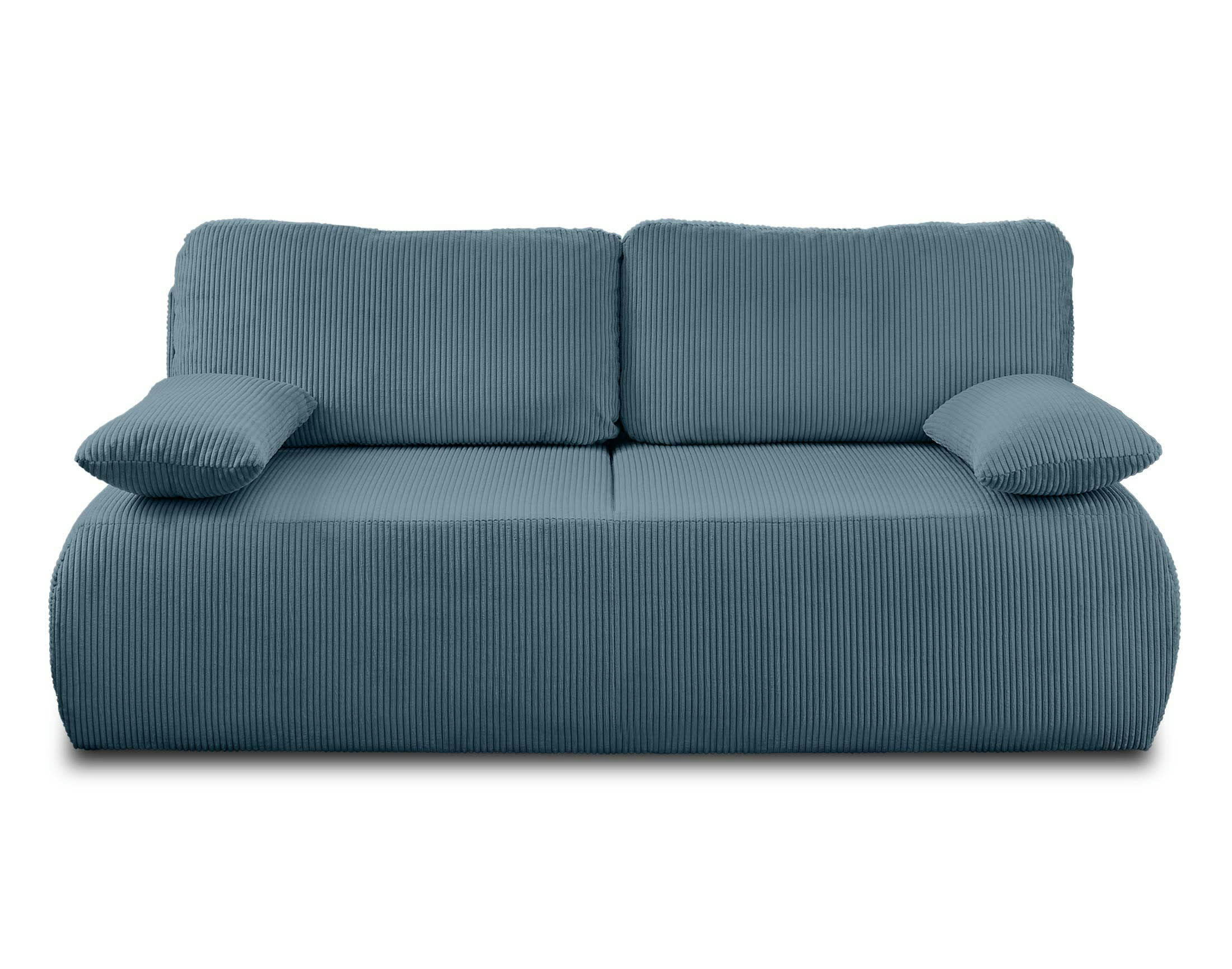 LOUTRO - Canapé droit convertible 3 places en velours côtelé bleu