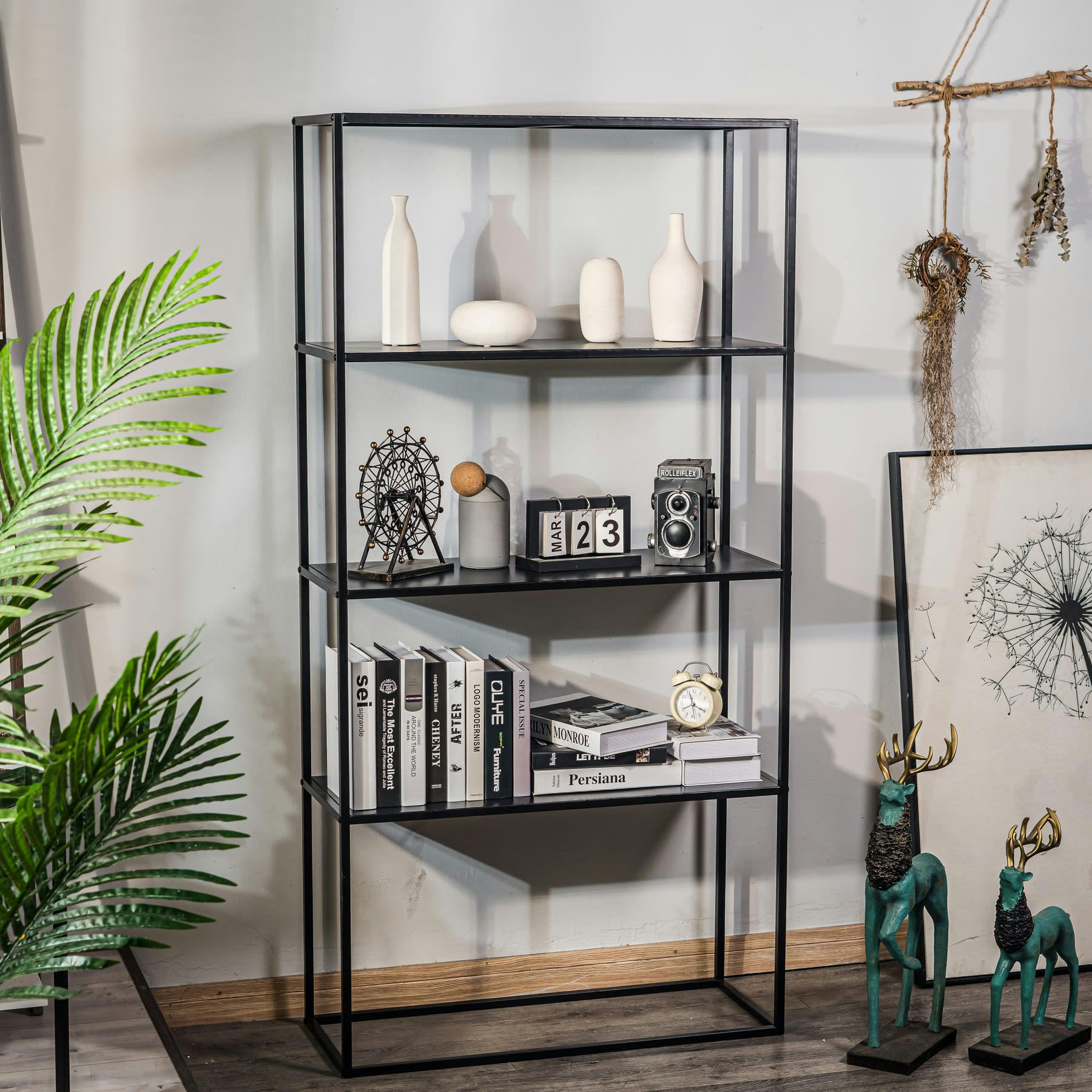 - Etagère style industriel de 4 niveaux en métal noir