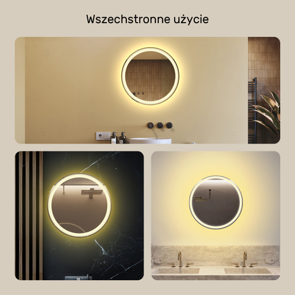 Lustro okrągłe LED 60 cm podświetlane łazienkowe średnica Barwa Ciepła