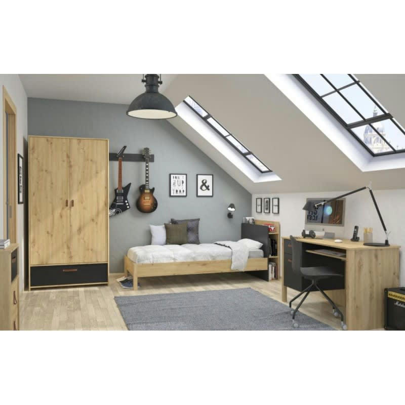 ARAMIS - Lit 90x190 beige et noir pour enfant ado