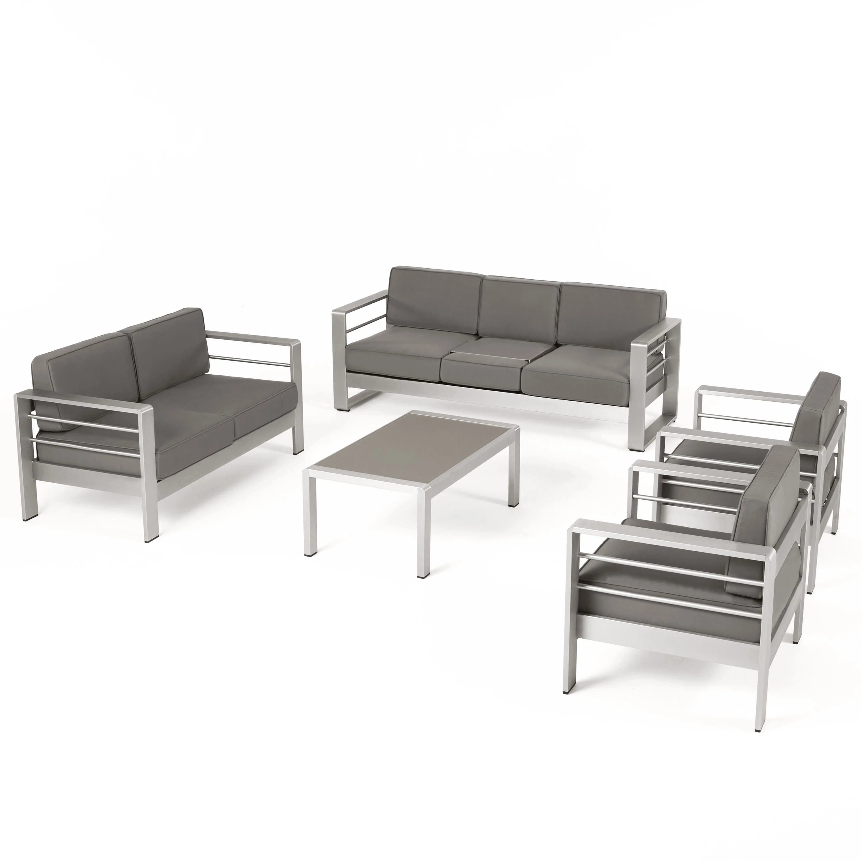 Cape Coral Outdoor 7-Seater Aluminum Patio Sofa Set with Coffee Table by Christopher Knight Home