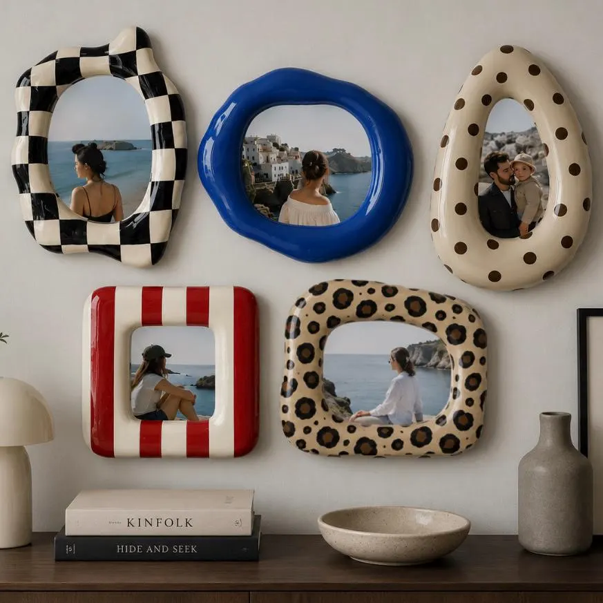 Handmade Ceramic Photo Frame Set | Colorful Sculptural Wall Frames | Personalized Glossy Clay Picture Frames | Modern Gallery Wall Decor