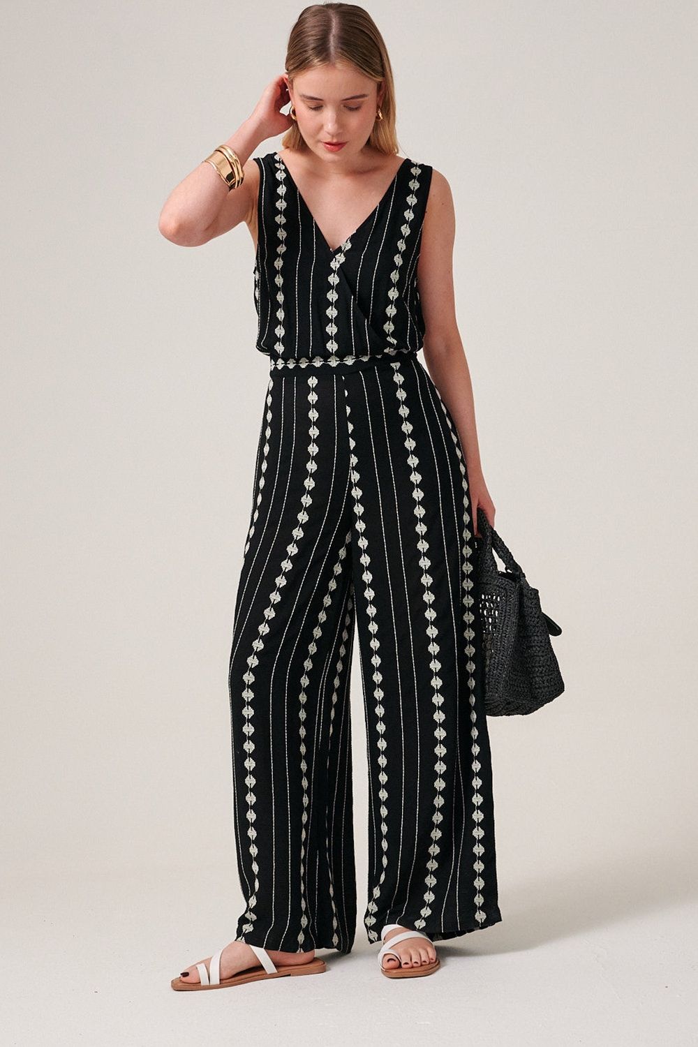 Klass. Embroidered Sleeveless Wide Leg Jumpsuit
