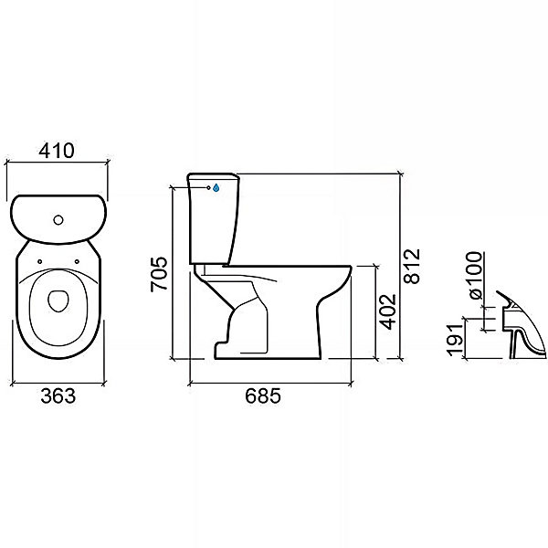 Pack WC Aveiro SANINDUSA NF évacuation par l'arrière de la cuvette alimentation chasse d'eau par le côté blanc