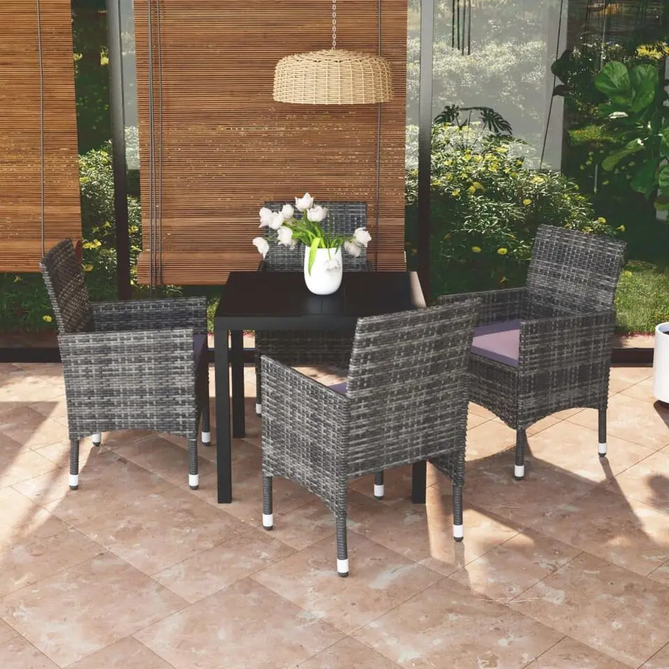 vidaXL - 5-delige Tuinset met kussens - Grijs - Poly rattan en HKC - 80x80 cm