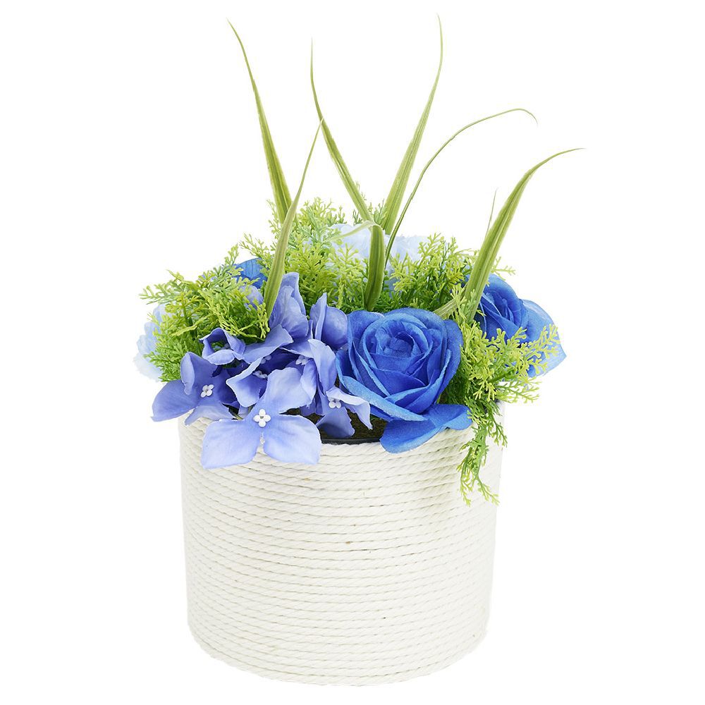 Pot corde rose et hortensia artificiel Ø20xH22cm