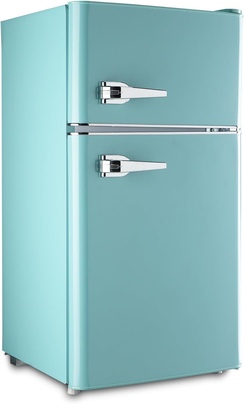 WANAI Compact Refrigerator 3.5Cu.Ft Classic Retro 2 Door Mini Fridge Adjustable Remove Glass Shelves Suitable for Dorm Garage and Office