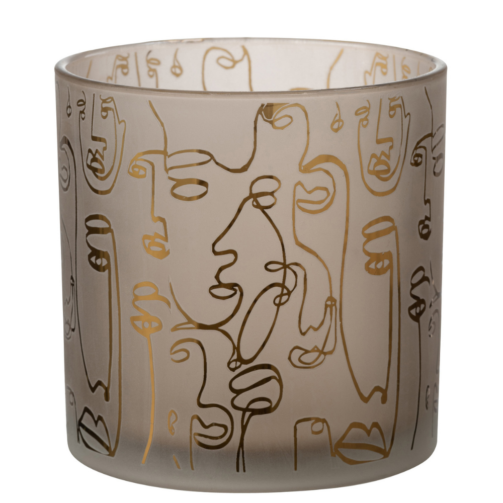J-Line windlicht Happy Faces - glas - beige - large