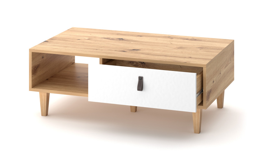 Stolik Kawowy 100 cm z Szufladą DĄB ARTISAN/BIAŁY