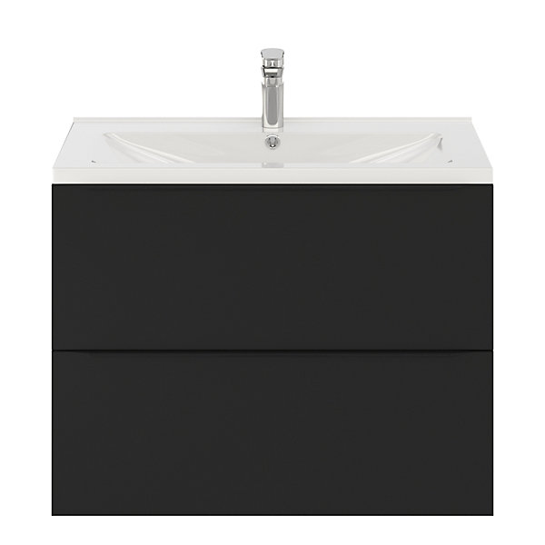 Meuble vasque suspendu noir mat l.80 cm Imandra   plan vasque blanc céramique Nira, GoodHome