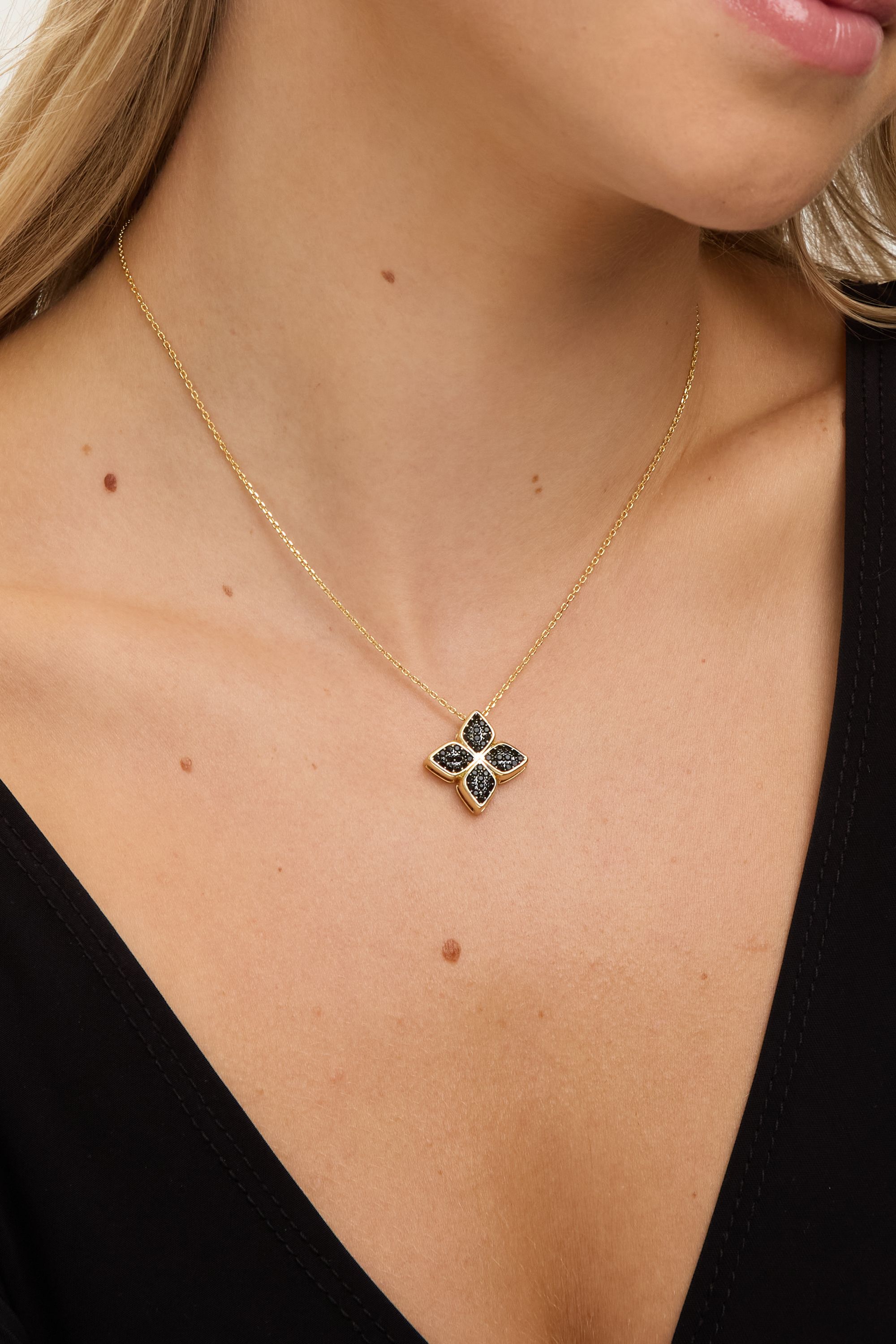 Jon Richard 14K Gold Plated and Jet Druzy Stone Clover Pendant
