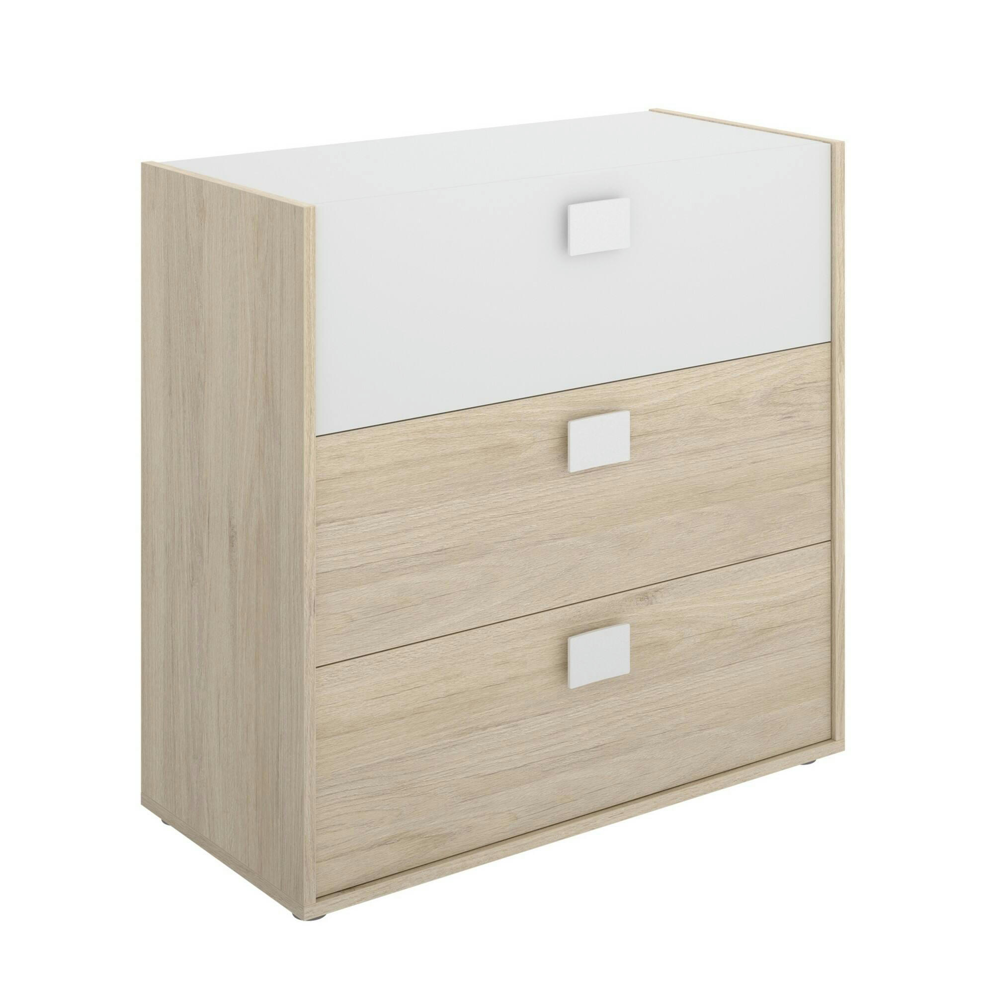 DMBAY - Commode effet bois chêne et blanc
