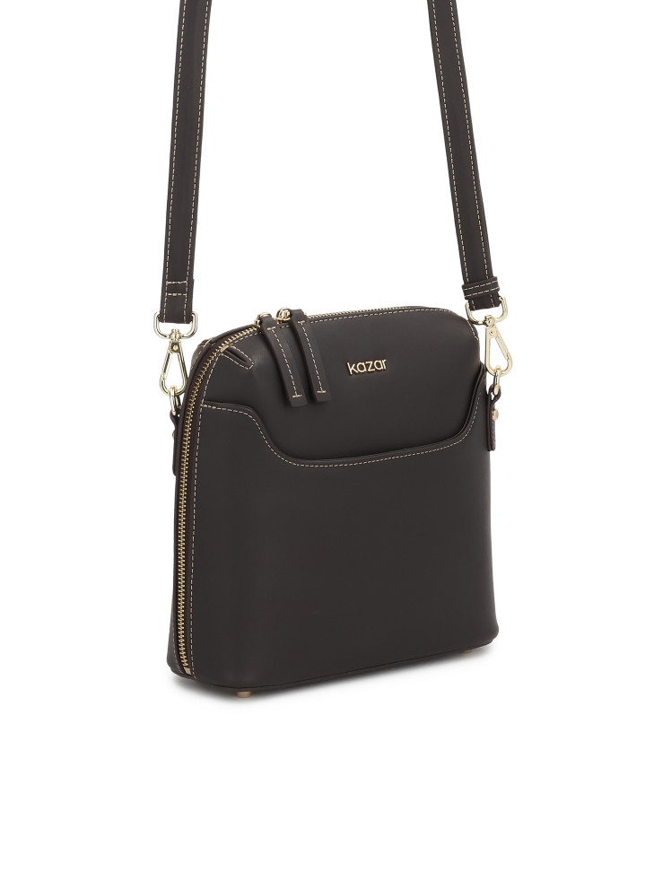 Dark brown leather shoulder bag with detachable strap