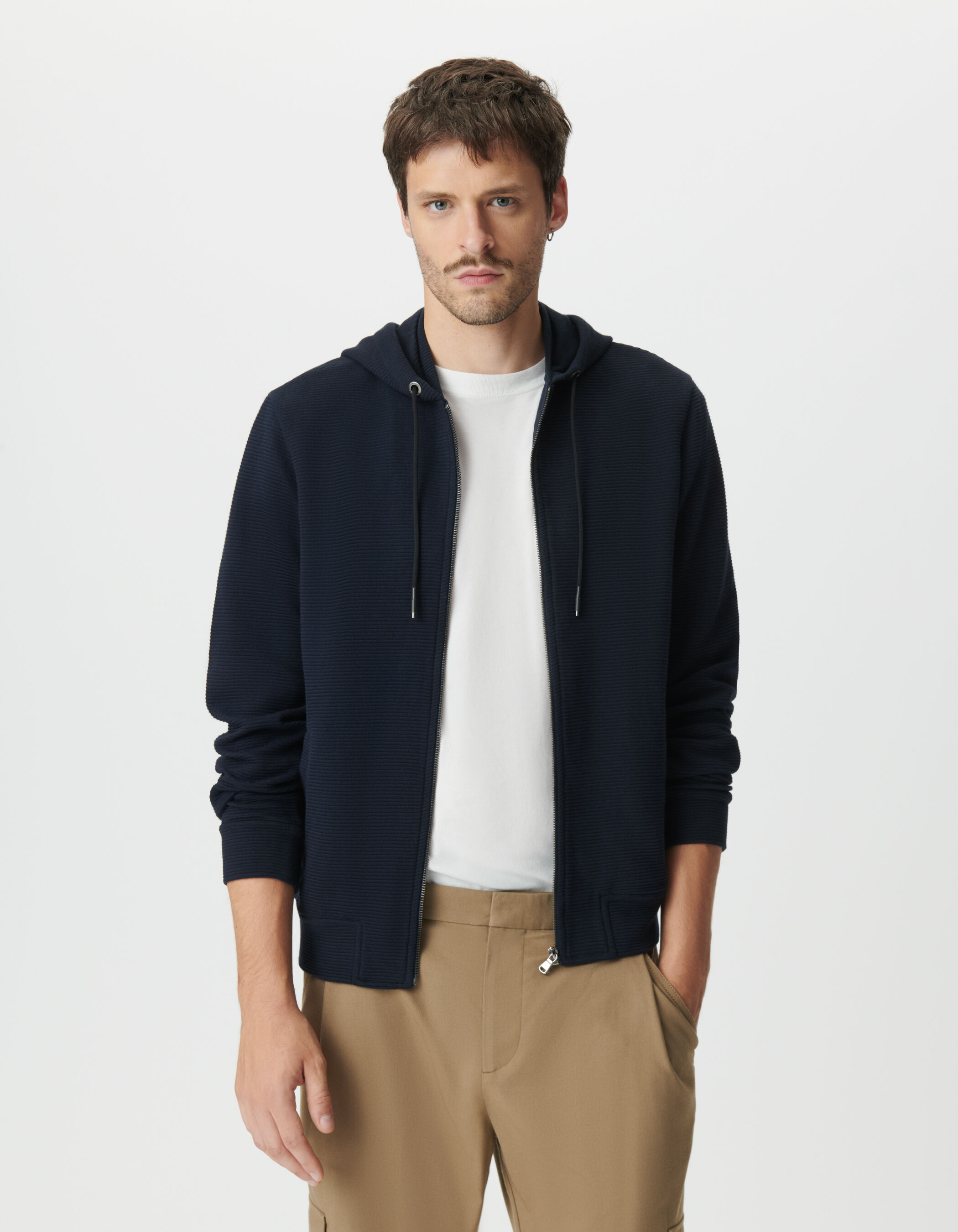 Cardigan marine coton bio maille Ottoman à capuche Homme