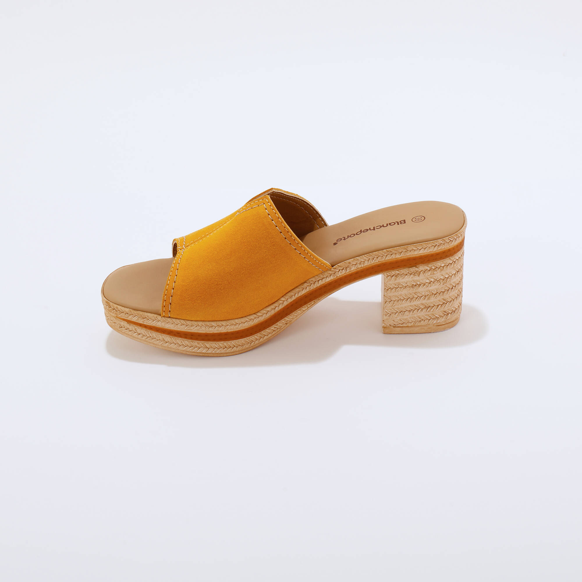 Mules compensées style sabot cro&ucirc;te de cuir
